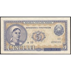 Roumanie - Pick 83b - 5 lei - Série a 10 - 1952 - Etat : SPL+