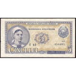 Roumanie - Pick 83b - 5 lei - Série f 45 - 1952 - Etat : TB+