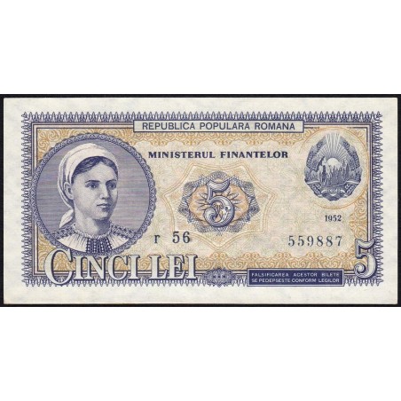 Roumanie - Pick 83b - 5 lei - Série r 56 - 1952 - Etat : NEUF
