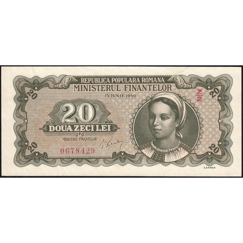 Roumanie - Pick 84a - 20 lei - Série Z/2 - 15/06/1950 - Etat : SUP+