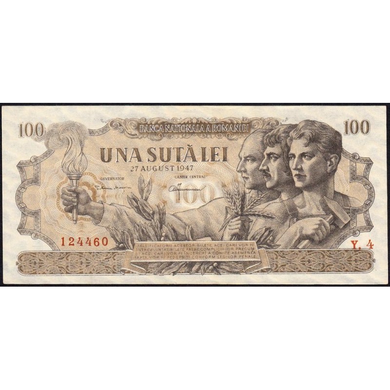 Roumanie - Pick 65a - 100 lei - Série Y.4 - 27/08/1947 - Etat : pr.NEUF