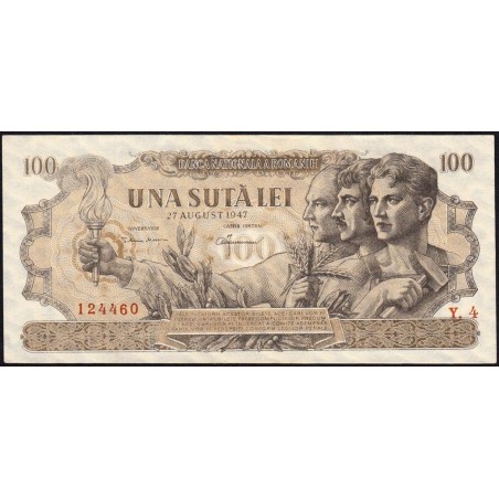 Roumanie - Pick 65a - 100 lei - Série Y.4 - 27/08/1947 - Etat : pr.NEUF