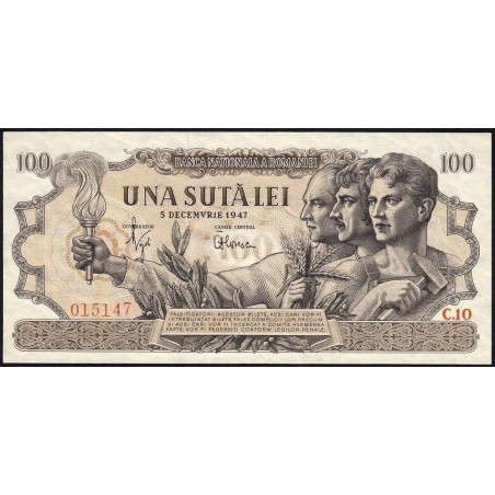 Roumanie - Pick 67a - 100 lei - Série C.10 - 05/12/1947 - Etat : SPL+