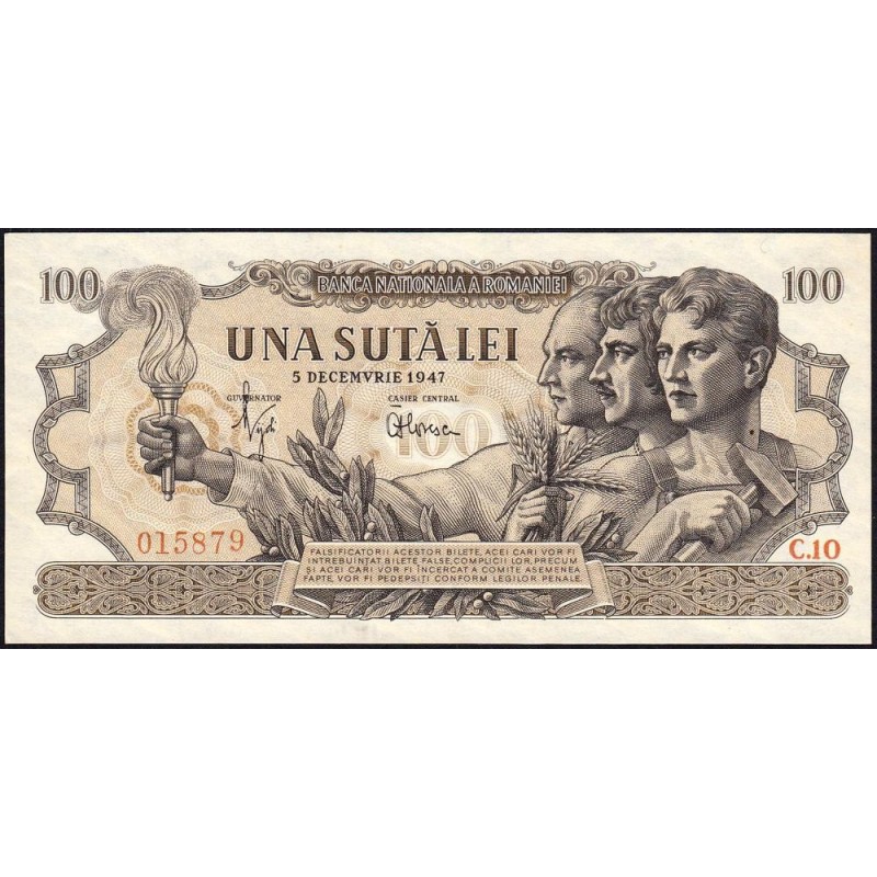 Roumanie - Pick 67a - 100 lei - Série C.10 - 05/12/1947 - Etat : NEUF
