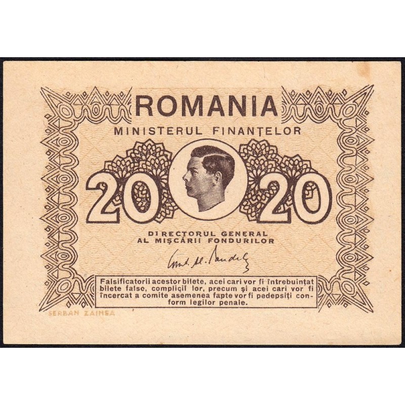 Roumanie - Pick 76 - 20 lei - 1945 - Etat : SPL+