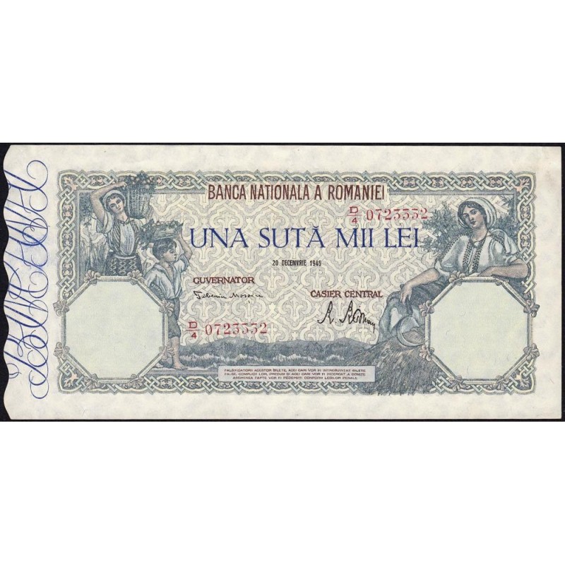 Roumanie - Pick 58a_5 - 100'000 lei - Série D/4 - 20/12/1946 - Etat : SUP+