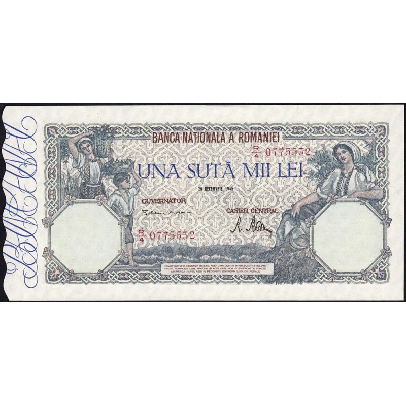 Roumanie - Pick 58a_5 - 100'000 lei - Série R/4 - 20/12/1946 - Etat : NEUF