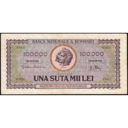 Roumanie - Pick 59a - 100'000 lei - Série W.0216 - 25/01/1947 - Etat : TB+ à TTB