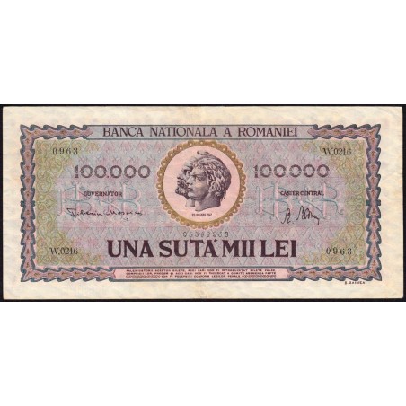 Roumanie - Pick 59a - 100'000 lei - Série W.0216 - 25/01/1947 - Etat : TB+ à TTB