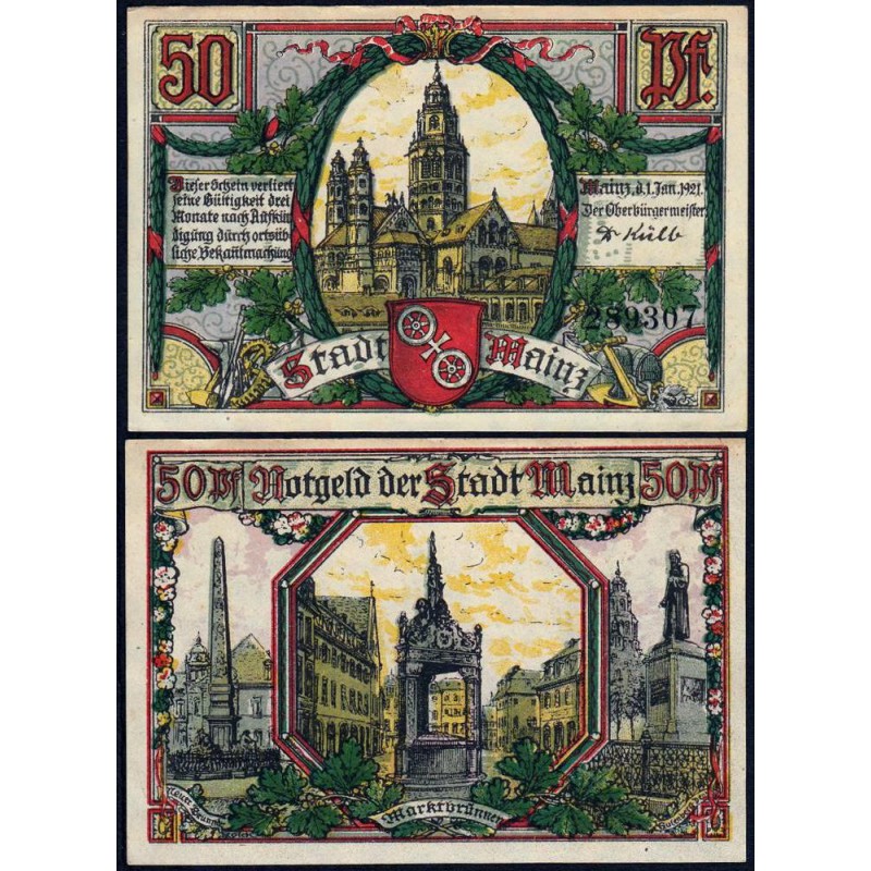 Allemagne - Notgeld - Mainz - 50 pfennig - 01/01/1921 - Etat : SUP