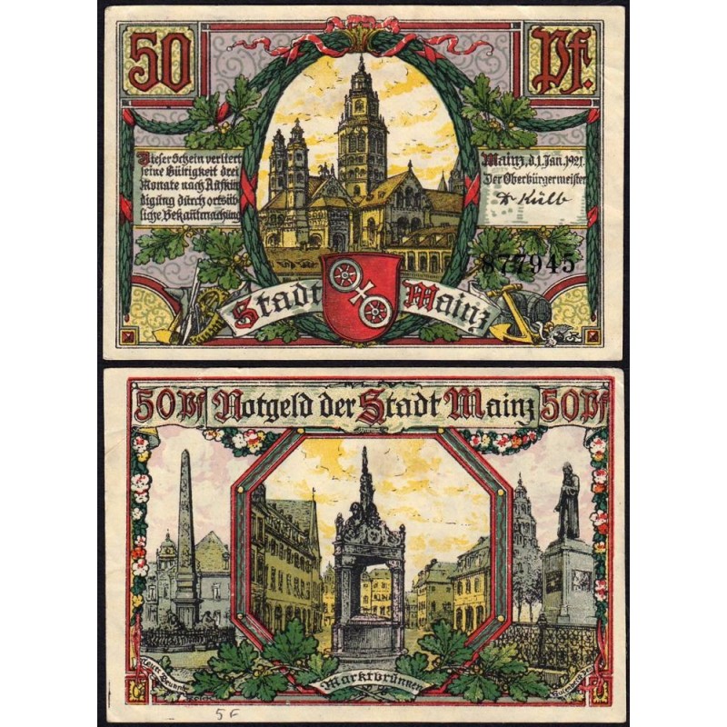 Allemagne - Notgeld - Mainz - 50 pfennig - 01/01/1921 - Etat : TTB