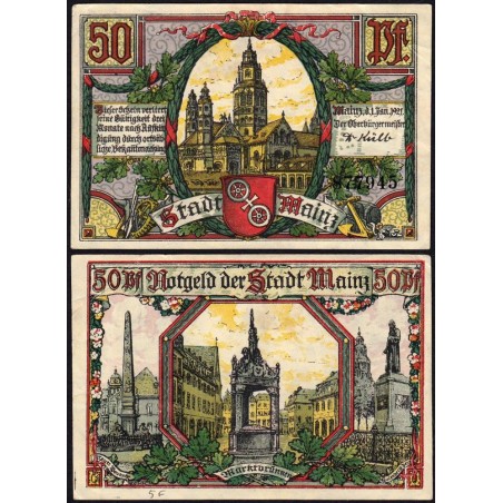 Allemagne - Notgeld - Mainz - 50 pfennig - 01/01/1921 - Etat : TTB