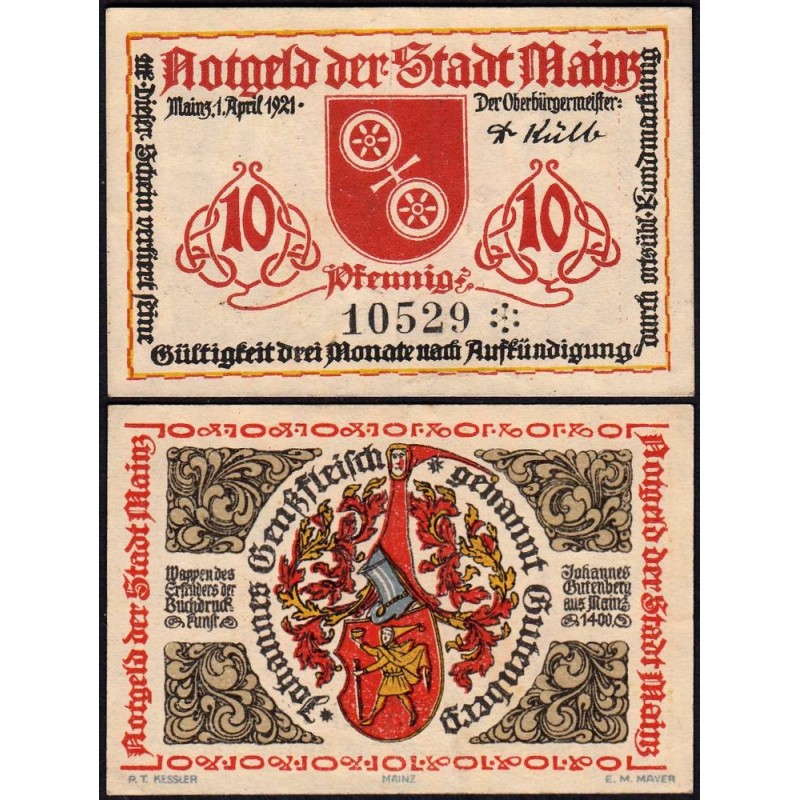 Allemagne - Notgeld - Mainz - 10 pfennig - 01/04/1921 - Etat : SUP+