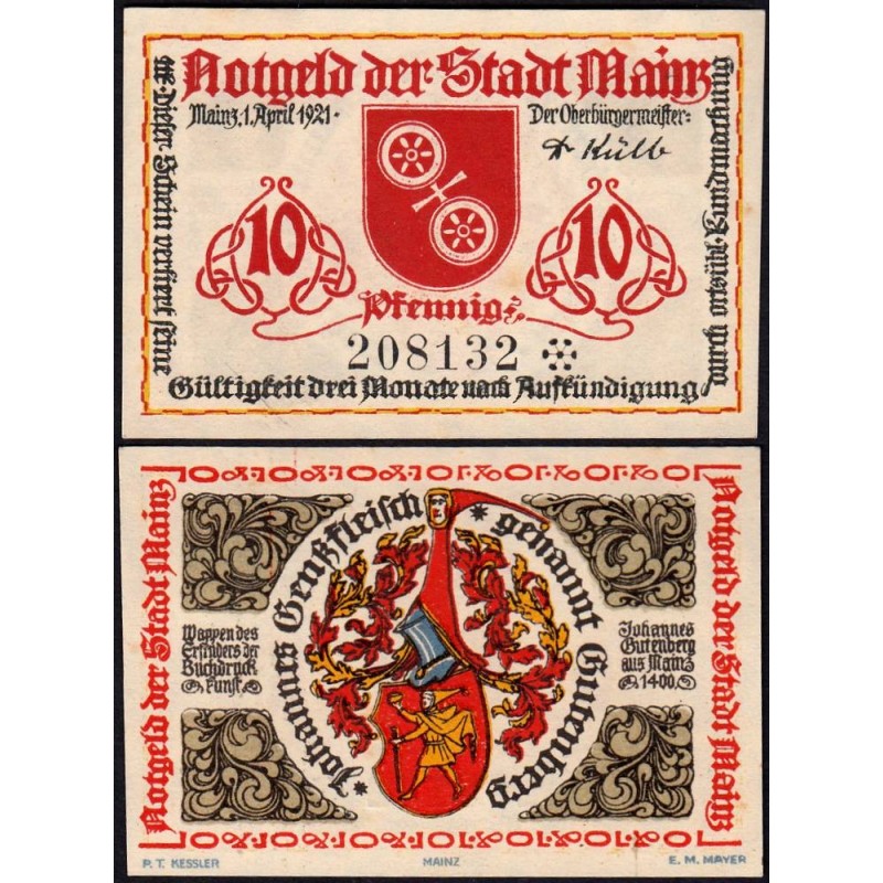 Allemagne - Notgeld - Mainz - 10 pfennig - 01/04/1921 - Etat : NEUF