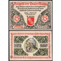 Allemagne - Notgeld - Mainz - 25 pfennig - 01/04/1921 - Etat : NEUF