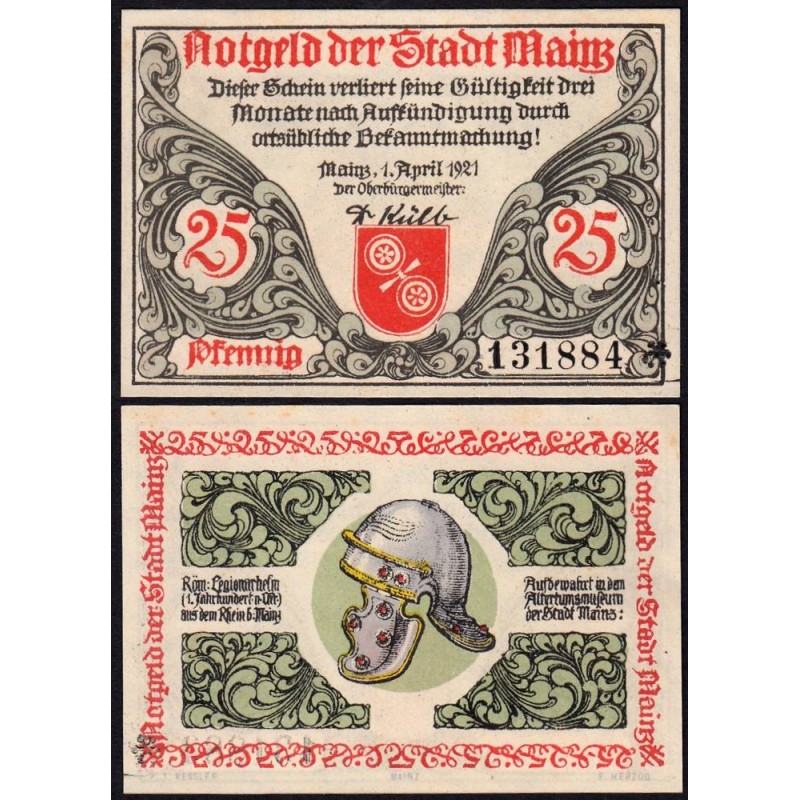 Allemagne - Notgeld - Mainz - 25 pfennig - 01/04/1921 - Etat : NEUF
