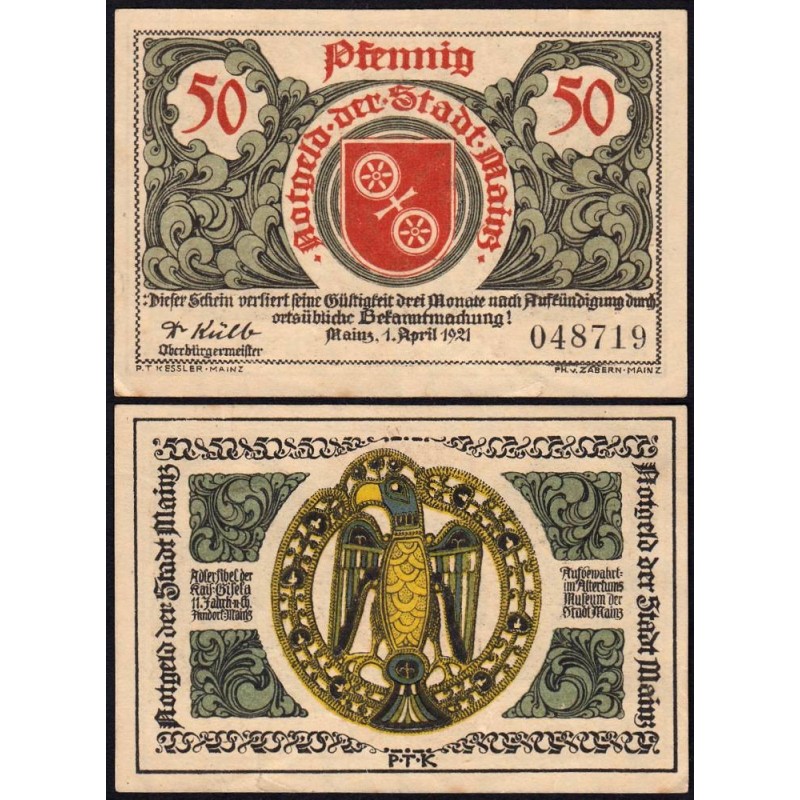 Allemagne - Notgeld - Mainz - 50 pfennig - 01/04/1921 - Etat : TB+