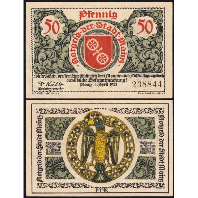 Allemagne - Notgeld - Mainz - 50 pfennig - 01/04/1921 - Etat : SPL+