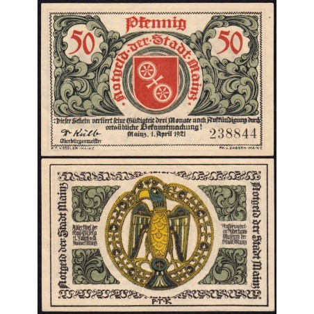 Allemagne - Notgeld - Mainz - 50 pfennig - 01/04/1921 - Etat : SPL+