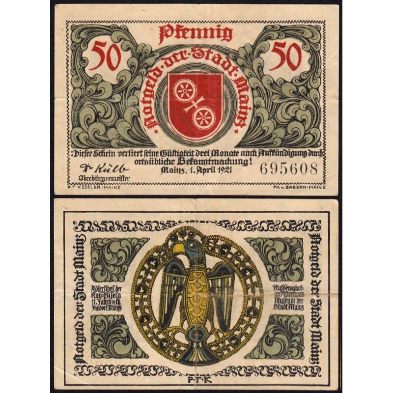 Allemagne - Notgeld - Mainz - 50 pfennig - 01/04/1921 - Etat : TTB