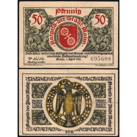 Allemagne - Notgeld - Mainz - 50 pfennig - 01/04/1921 - Etat : TTB