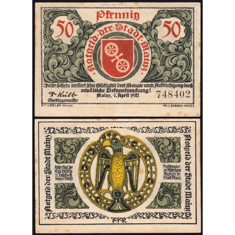Allemagne - Notgeld - Mainz - 50 pfennig - 01/04/1921 - Etat : SUP