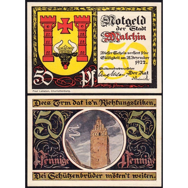 Allemagne - Notgeld - Malchin - 50 pfennig - Type 5 - 1922 - Etat : NEUF