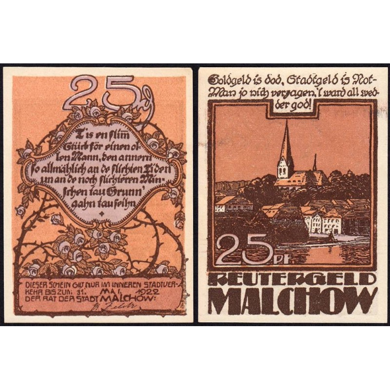 Allemagne - Notgeld - Malchow - 25 pfennig - 1922 - Etat : pr.NEUF