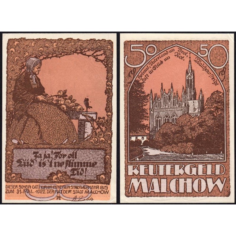 Allemagne - Notgeld - Malchow - 50 pfennig - 1922 - Etat : SPL