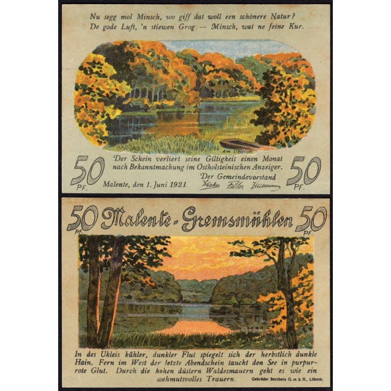 Allemagne - Notgeld - Malente-Gremsmühlen - 50 pfennig - Type 1 - 01/06/1921 - Etat : NEUF