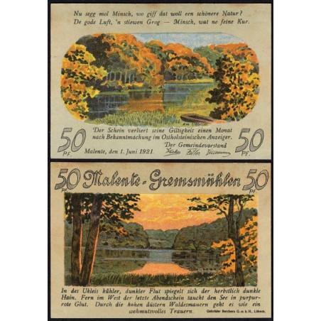 Allemagne - Notgeld - Malente-Gremsmühlen - 50 pfennig - Type 1 - 01/06/1921 - Etat : NEUF