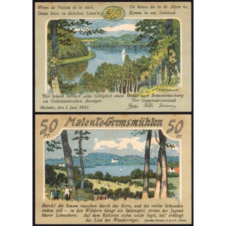 Allemagne - Notgeld - Malente-Gremsmühlen - 50 pfennig - Type 3 - 01/06/1921 - Etat : NEUF