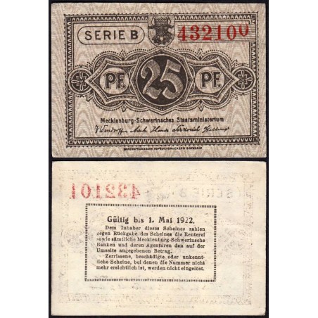 Allemagne - Notgeld - Mecklenburg-Schwerin - 25 pfennig - Série B - 1922 - Etat : SPL