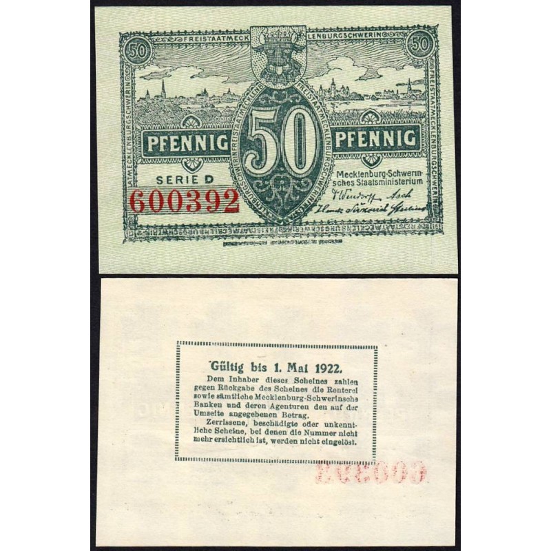 Allemagne - Notgeld - Mecklenburg-Schwerin - 50 pfennig - Série D - 1922 - Etat : NEUF