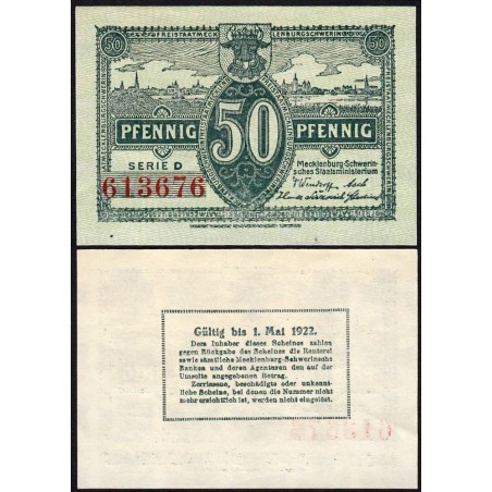 Allemagne - Notgeld - Mecklenburg-Schwerin - 50 pfennig - Série D - 1922 - Etat : SPL