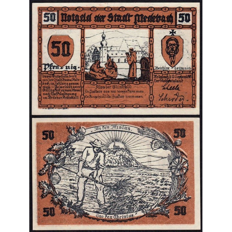 Allemagne - Notgeld - Medebach - 50 pfennig - 02/09/1921 - Etat : NEUF