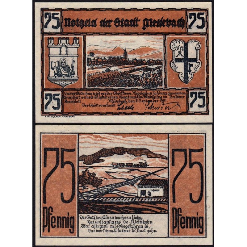 Allemagne - Notgeld - Medebach - 75 pfennig - 02/09/1921 - Etat : NEUF