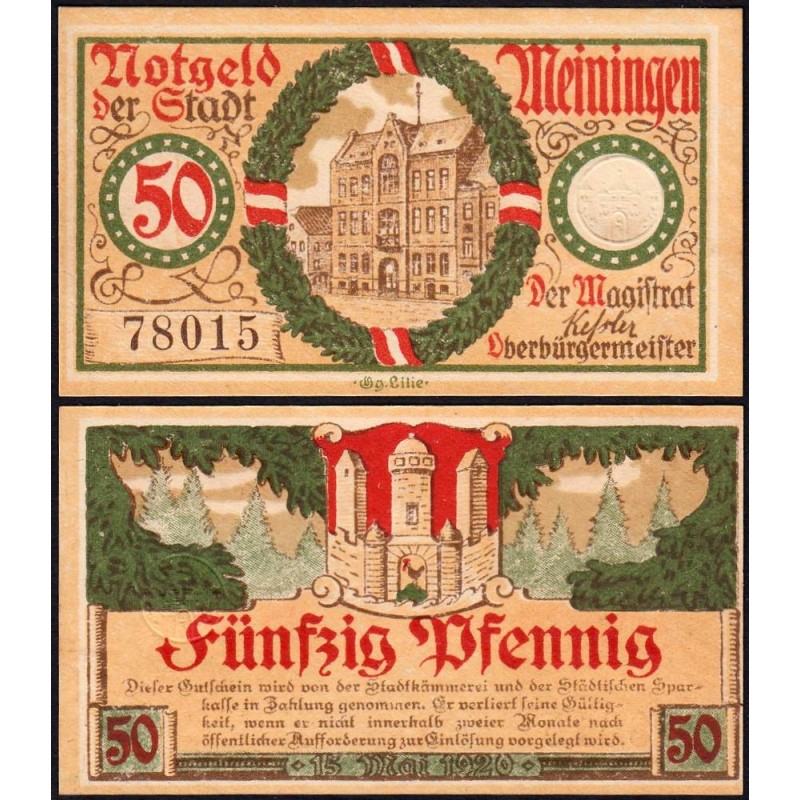 Allemagne - Notgeld - Meiningen - 50 pfennig - 15/05/1920 - Etat : NEUF