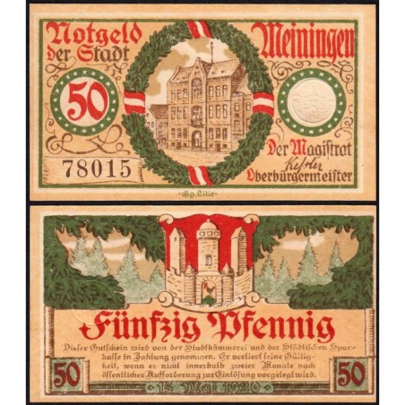 Allemagne - Notgeld - Meiningen - 50 pfennig - 15/05/1920 - Etat : NEUF