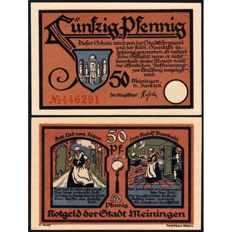 Allemagne - Notgeld - Meiningen - 50 pfennig - Type 2 - 11/06/1921 - Etat : NEUF