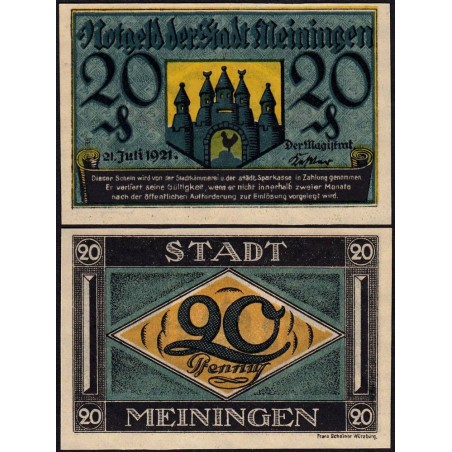 Allemagne - Notgeld - Meiningen - 20 pfennig - 21/07/1921 - Etat : NEUF