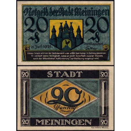 Allemagne - Notgeld - Meiningen - 20 pfennig - 21/07/1921 - Etat : pr.NEUF
