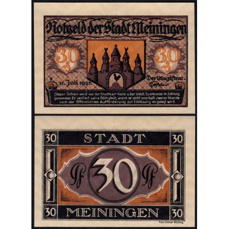 Allemagne - Notgeld - Meiningen - 30 pfennig - 31/07/1921 - Etat : NEUF