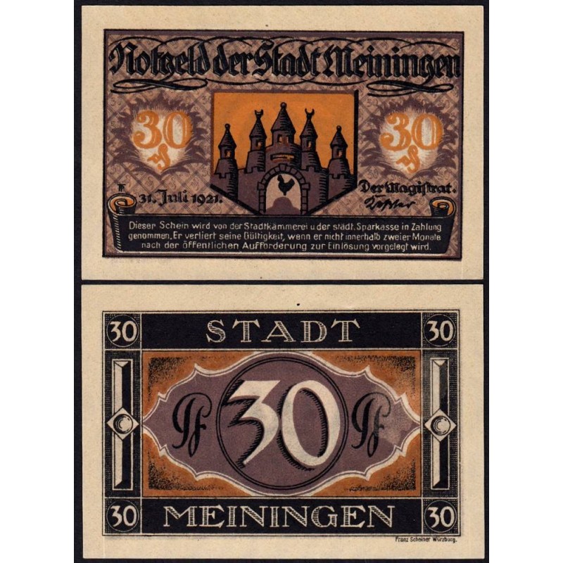 Allemagne - Notgeld - Meiningen - 30 pfennig - 31/07/1921 - Etat : SPL+