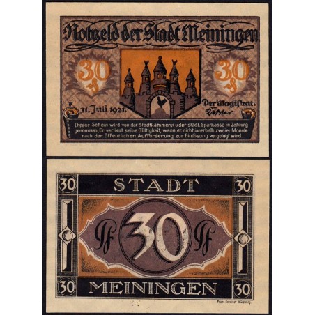 Allemagne - Notgeld - Meiningen - 30 pfennig - 31/07/1921 - Etat : SPL+