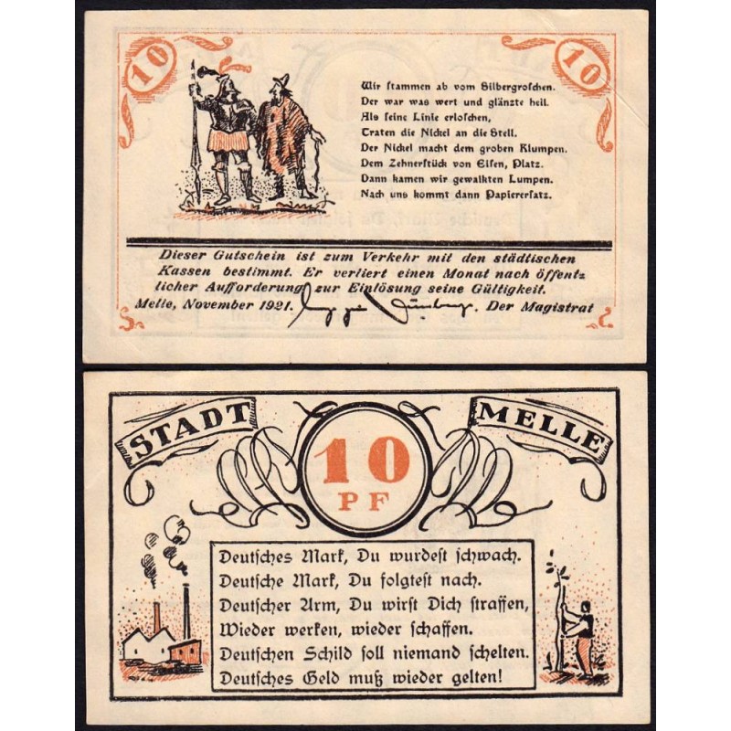 Allemagne - Notgeld - Melle - 10 pfennig - Type 2 - 11/1920 - Etat : SUP+
