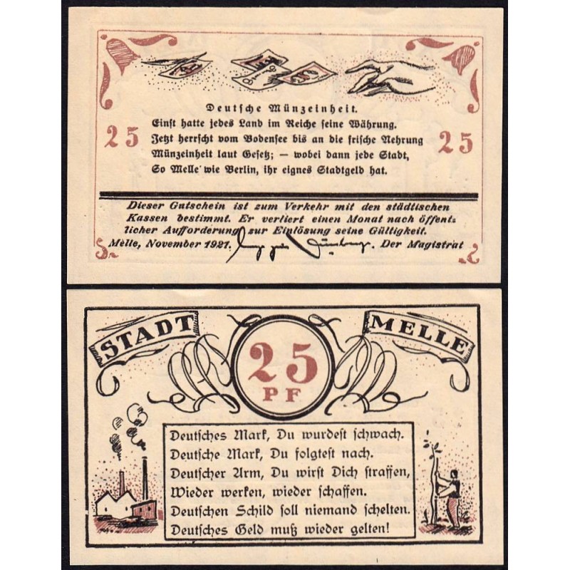Allemagne - Notgeld - Melle - 25 pfennig - Type 2 - 11/1920 - Etat : SPL