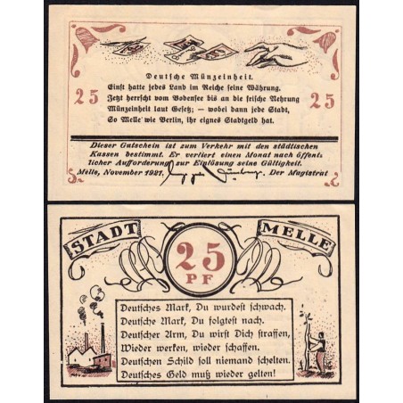 Allemagne - Notgeld - Melle - 25 pfennig - Type 2 - 11/1920 - Etat : SPL