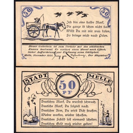 Allemagne - Notgeld - Melle - 50 pfennig - Type 2 - 11/1920 - Etat : NEUF