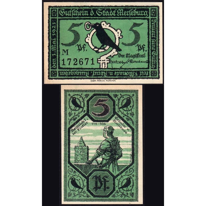 Allemagne - Notgeld - Merseburg - 5 pfennig - Lettre M - 01/05/1921 - Etat : NEUF